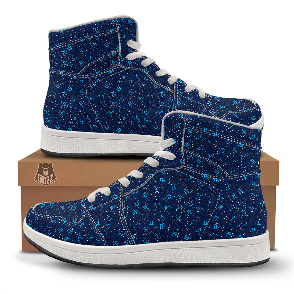 Zodiac Symbols Blue Print Pattern High Top Sneakers-grizzshop