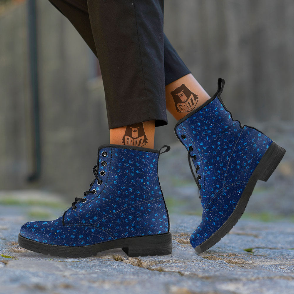 Zodiac Symbols Blue Print Pattern Leather Boots-grizzshop