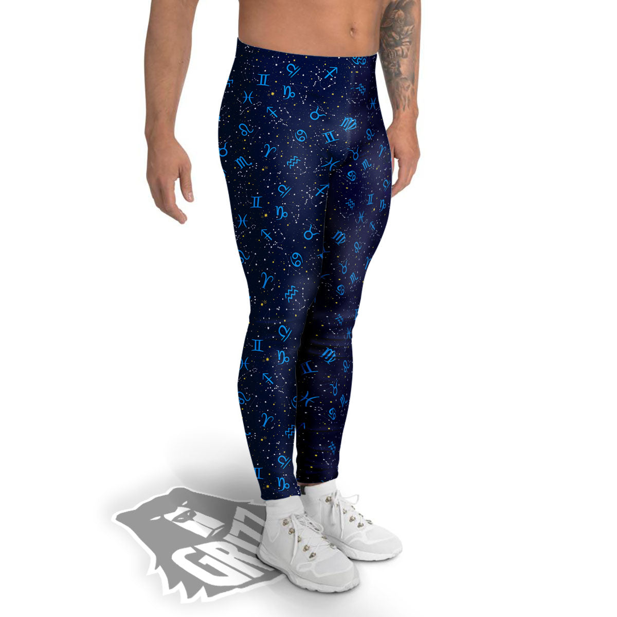 Zodiac Symbols Blue Print Pattern Men's Leggings-grizzshop