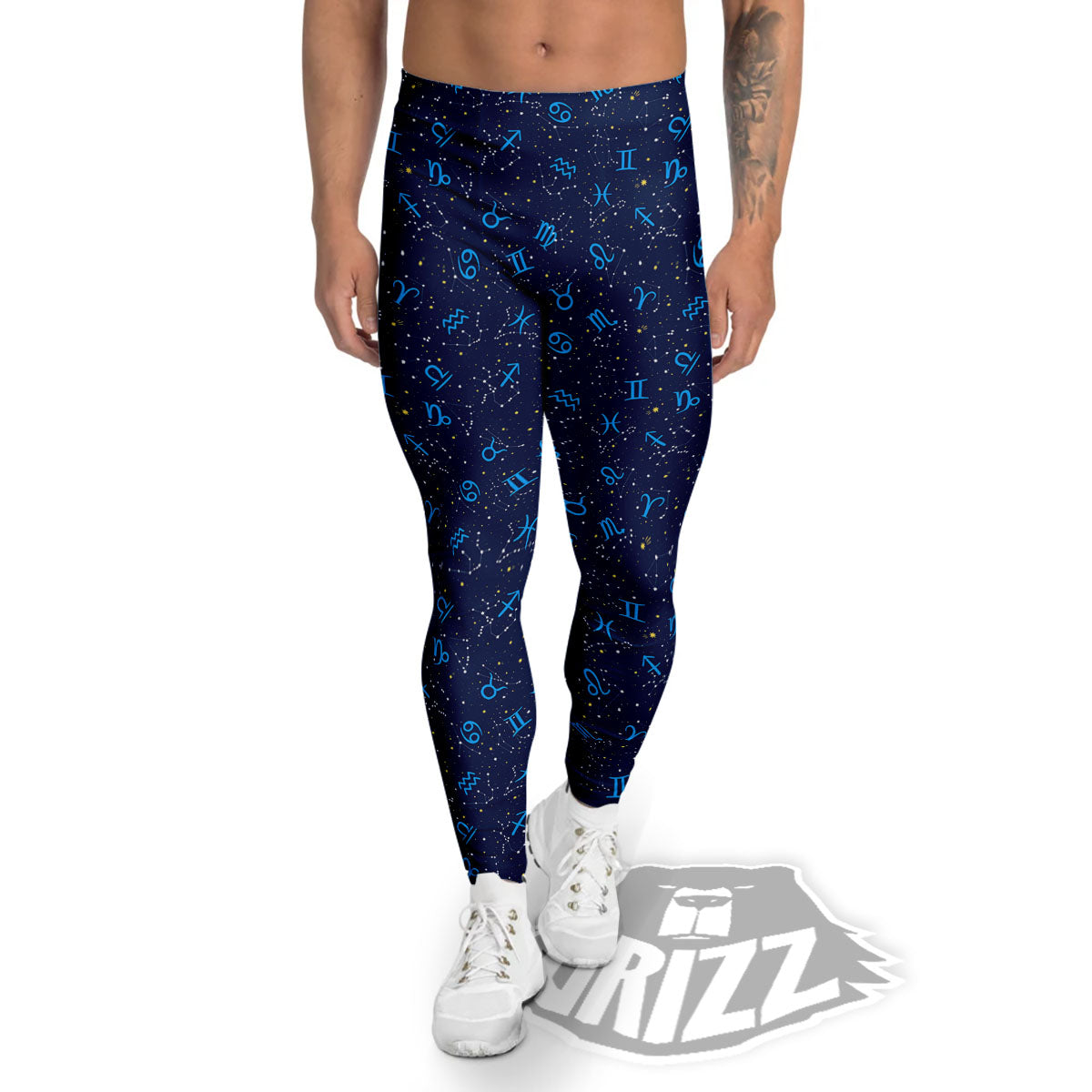 Zodiac Symbols Blue Print Pattern Men's Leggings-grizzshop