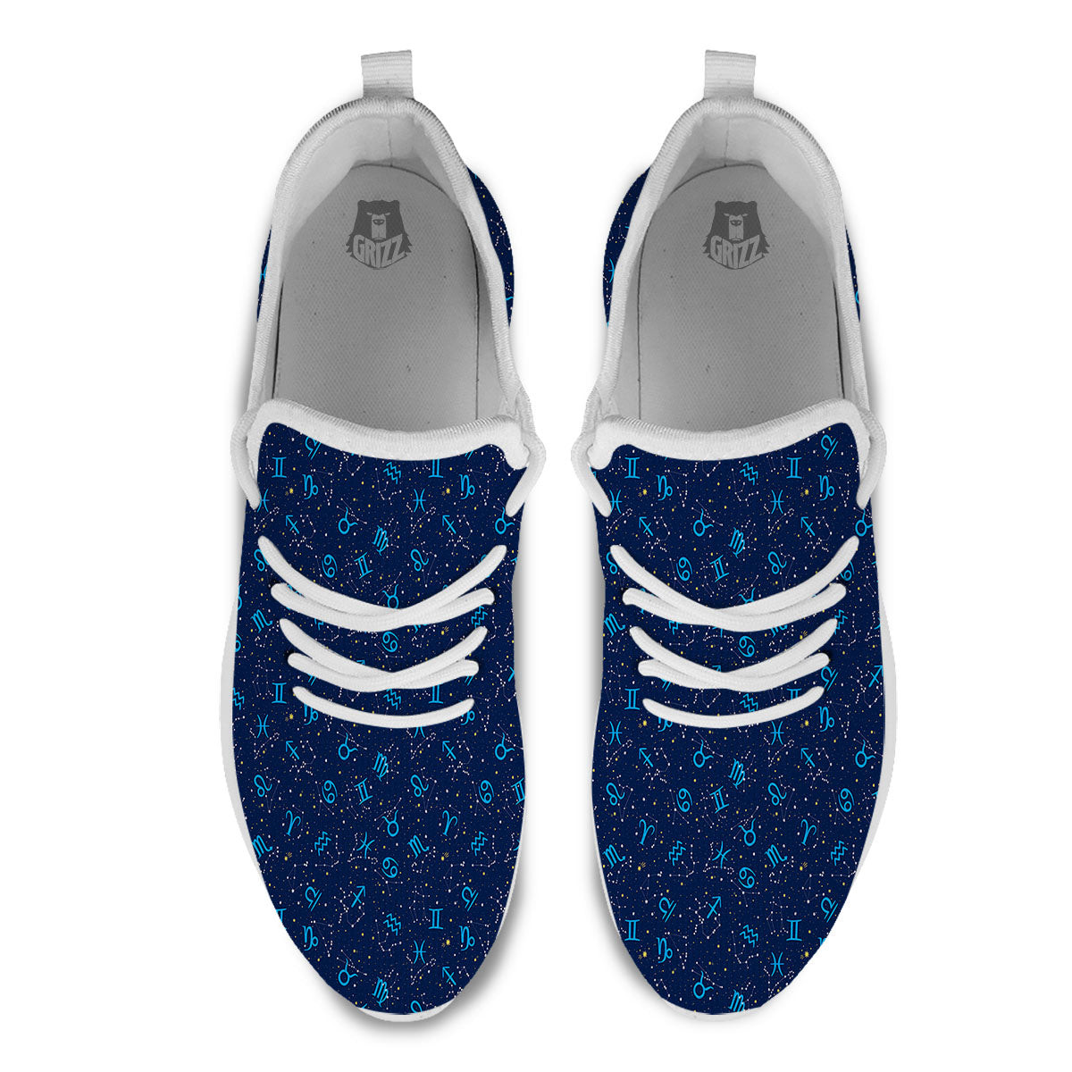 Zodiac Symbols Blue Print Pattern White Athletic Shoes-grizzshop