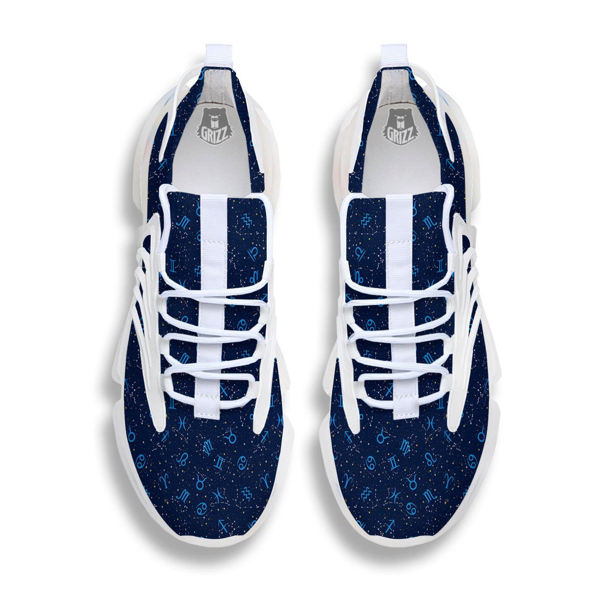 Zodiac Symbols Blue Print Pattern White Gym Shoes-grizzshop