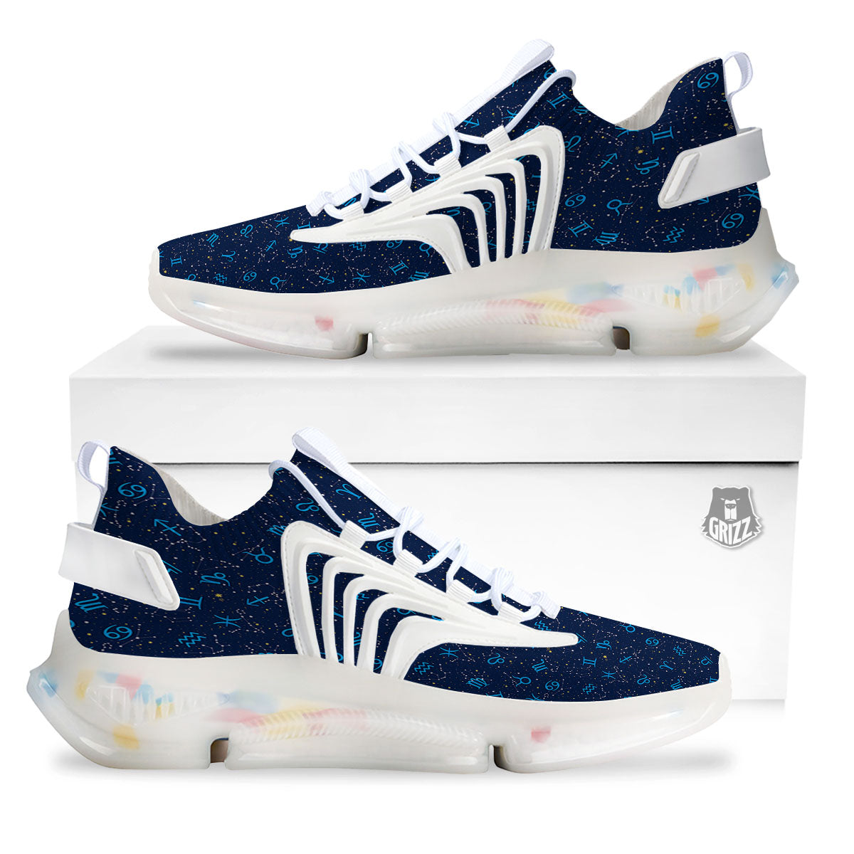Zodiac Symbols Blue Print Pattern White Gym Shoes-grizzshop