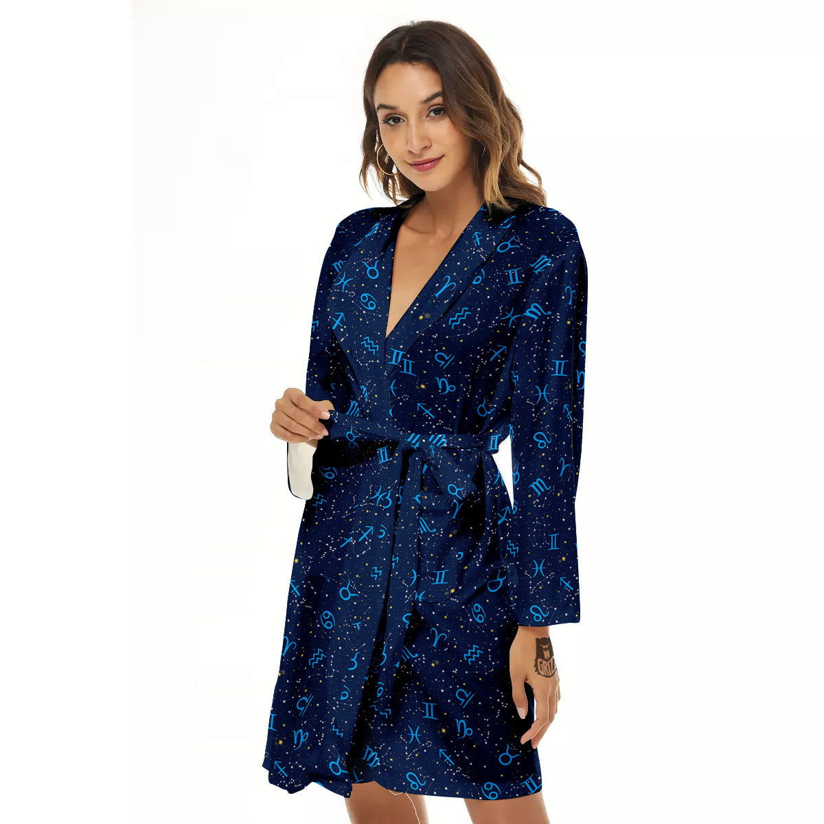 Zodiac Symbols Blue Print Pattern Women's Robe-grizzshop