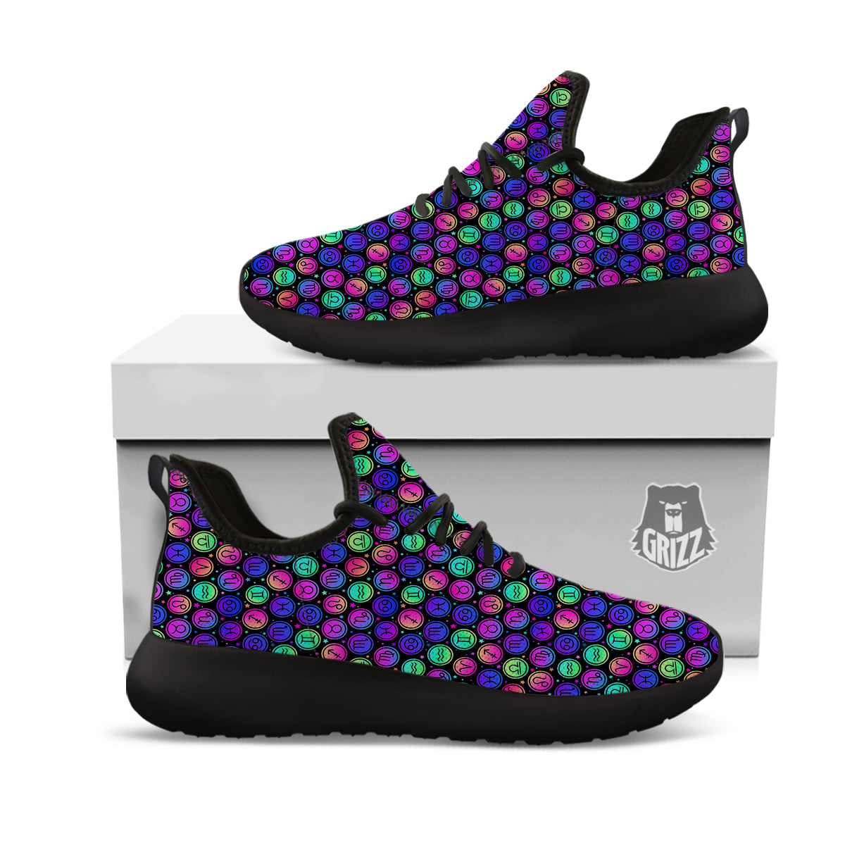 Zodiac Symbols Colorful Print Pattern Black Athletic Shoes-grizzshop