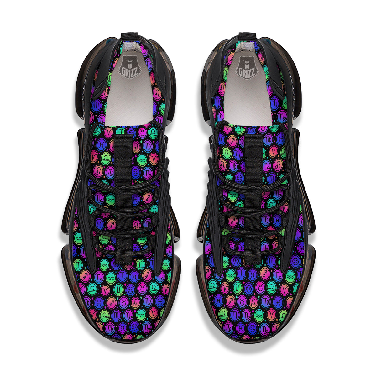 Zodiac Symbols Colorful Print Pattern Black Gym Shoes-grizzshop