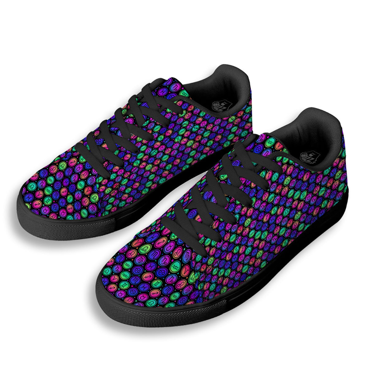 Zodiac Symbols Colorful Print Pattern Black Low Top Sneakers-grizzshop