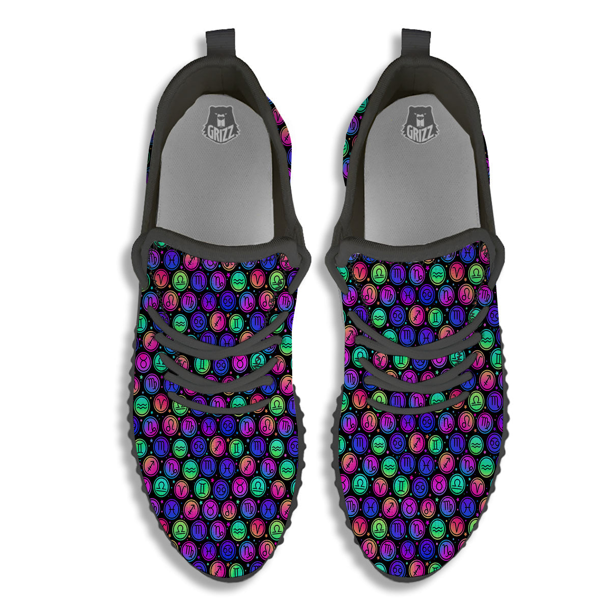 Zodiac Symbols Colorful Print Pattern Black Walking Shoes-grizzshop