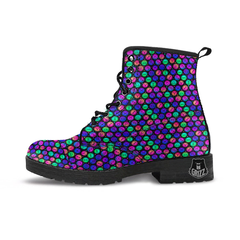 Zodiac Symbols Colorful Print Pattern Leather Boots-grizzshop
