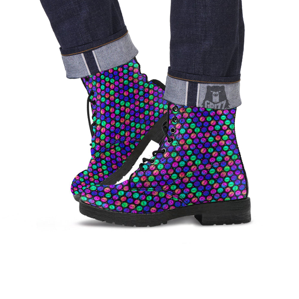Zodiac Symbols Colorful Print Pattern Leather Boots-grizzshop