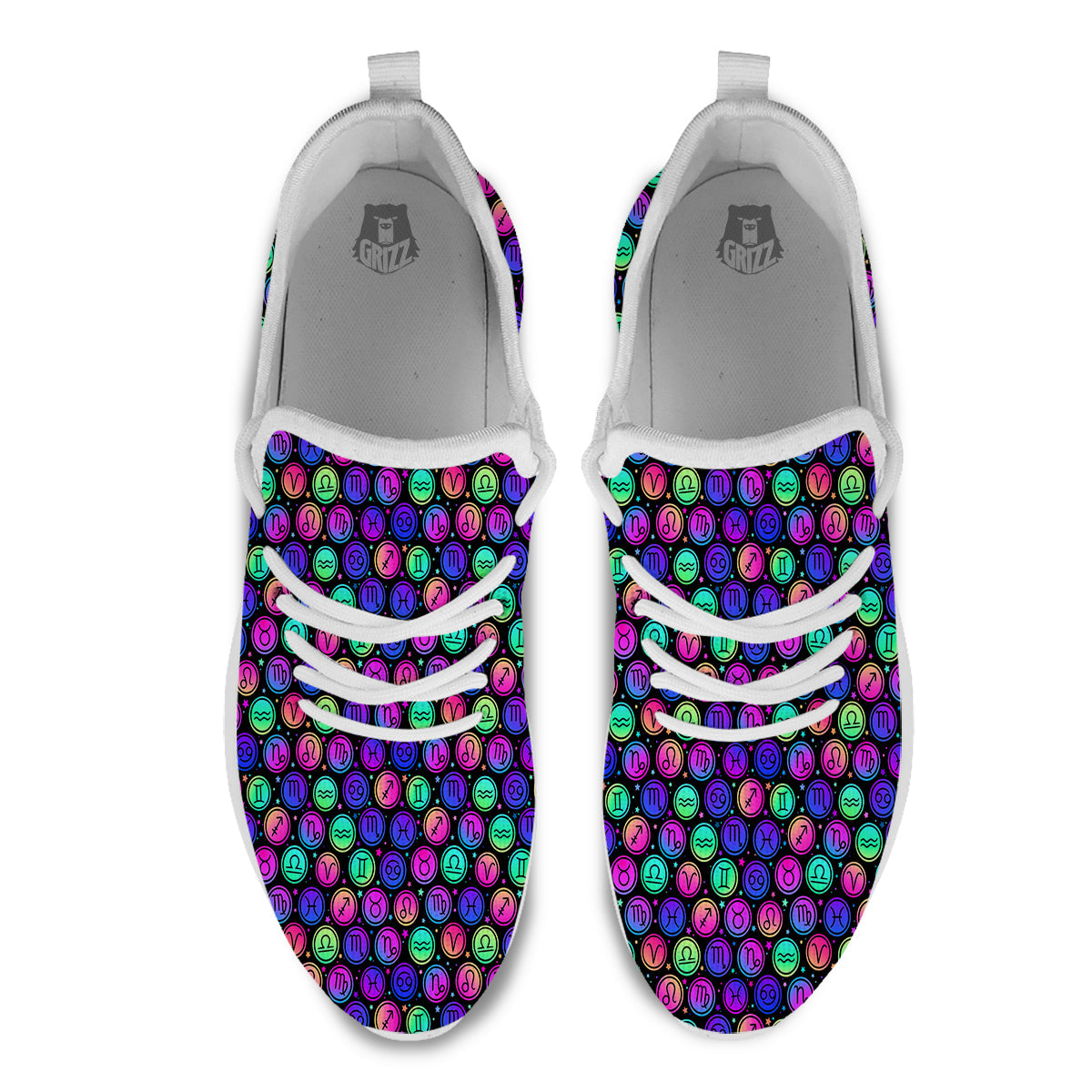 Zodiac Symbols Colorful Print Pattern White Athletic Shoes-grizzshop