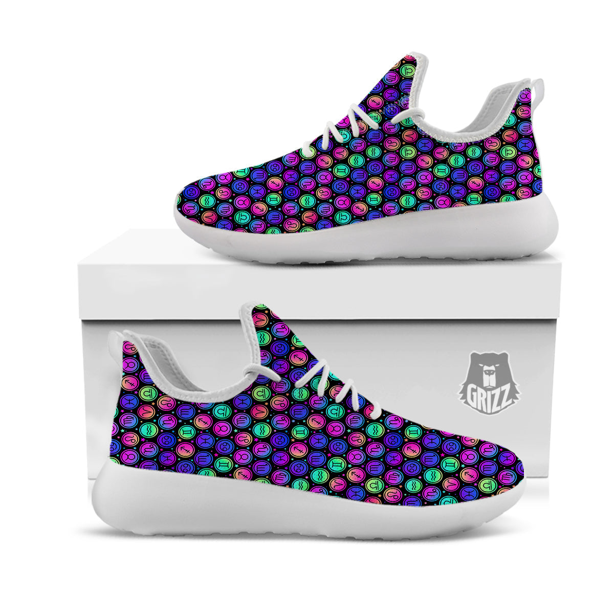 Zodiac Symbols Colorful Print Pattern White Athletic Shoes-grizzshop