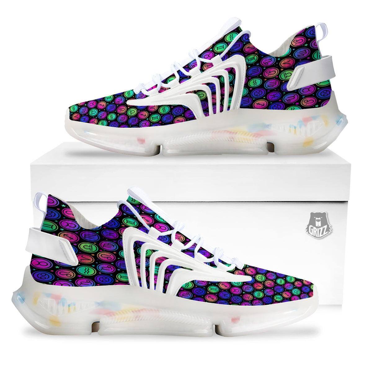 Zodiac Symbols Colorful Print Pattern White Gym Shoes-grizzshop