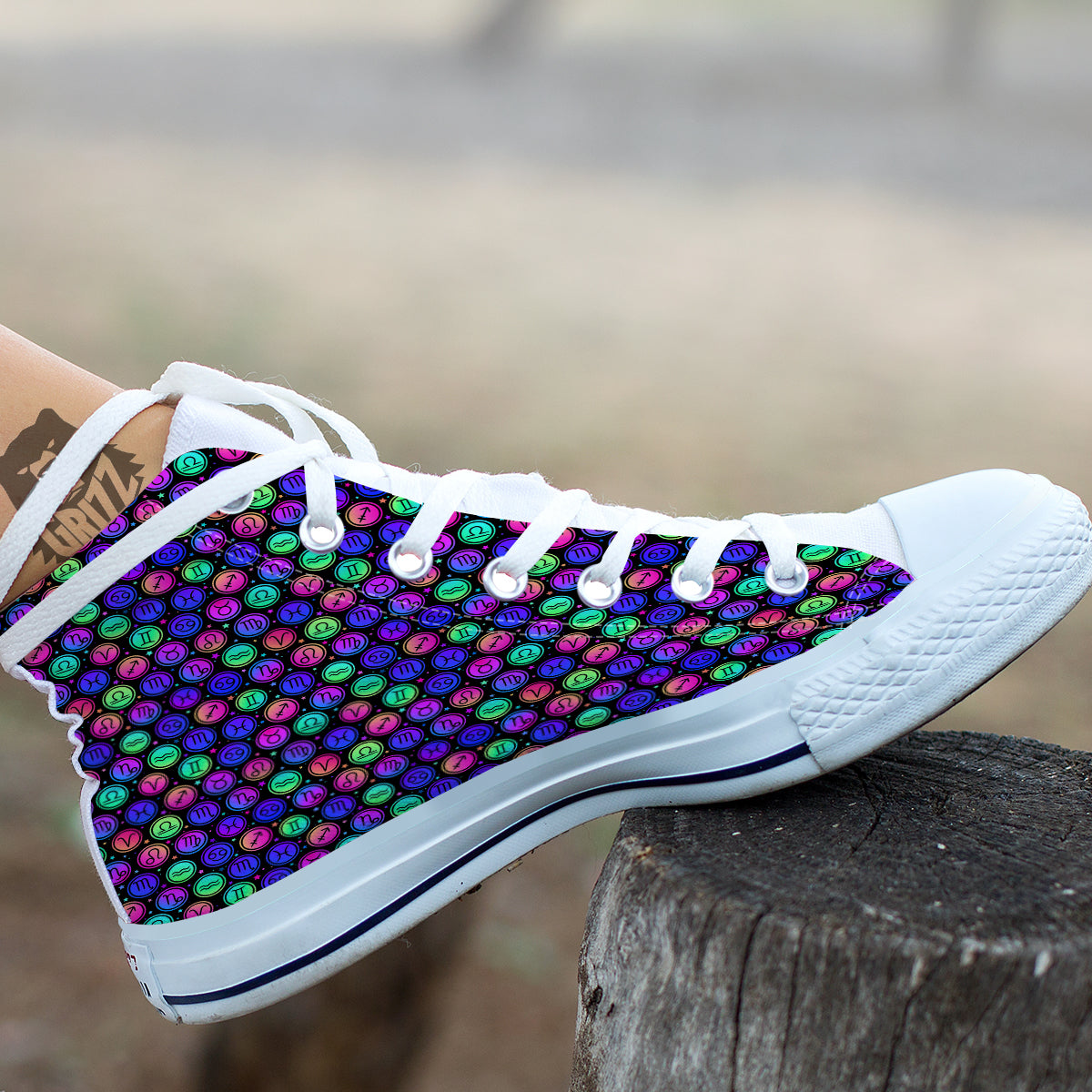 Zodiac Symbols Colorful Print Pattern White High Top Shoes-grizzshop