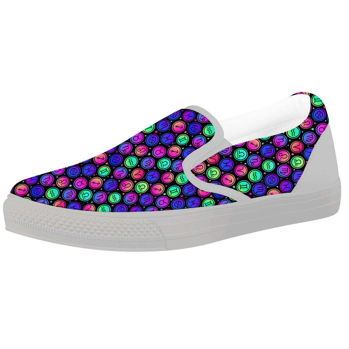 Zodiac Symbols Colorful Print Pattern White Slip On Shoes-grizzshop