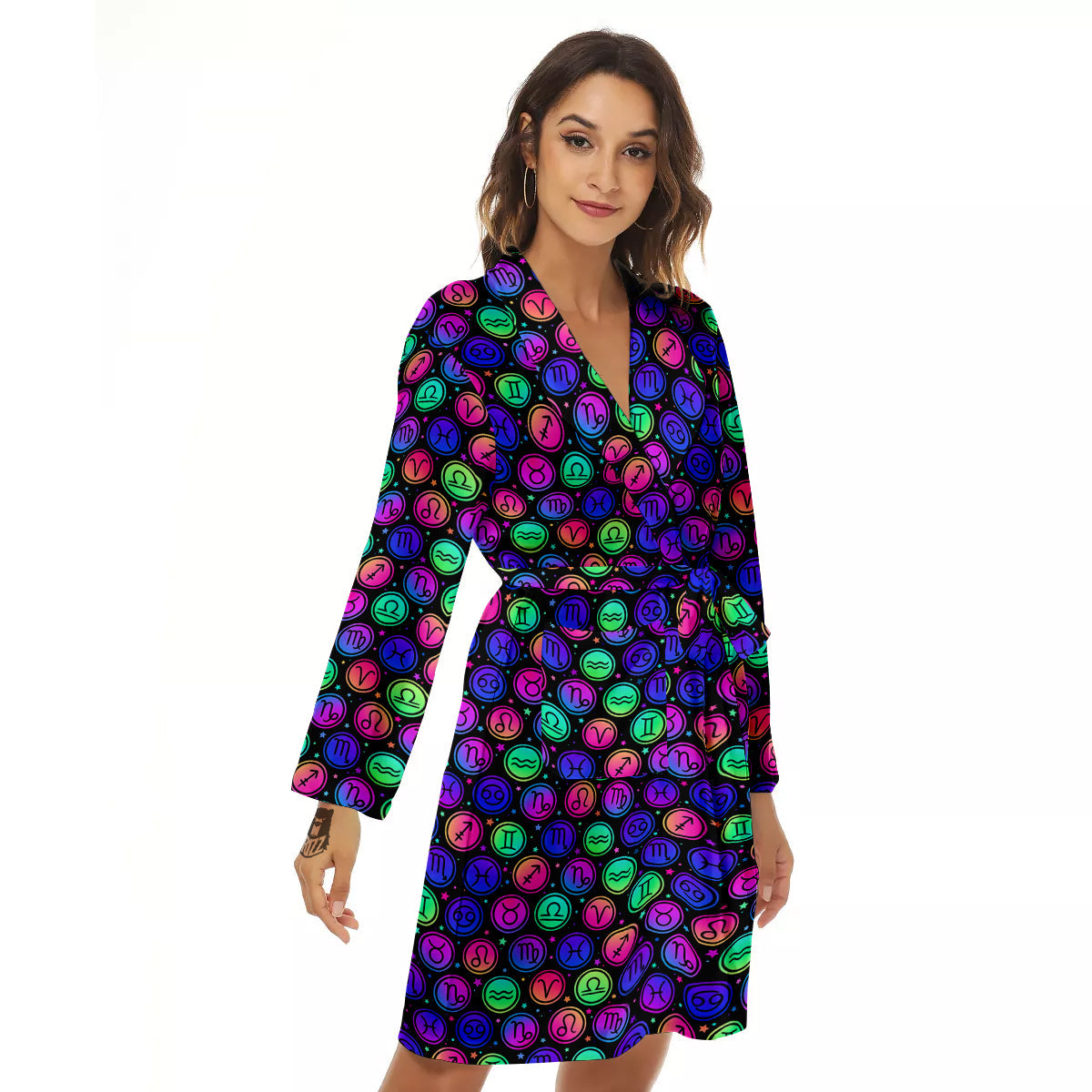 Zodiac Symbols Colorful Print Pattern Women's Robe-grizzshop