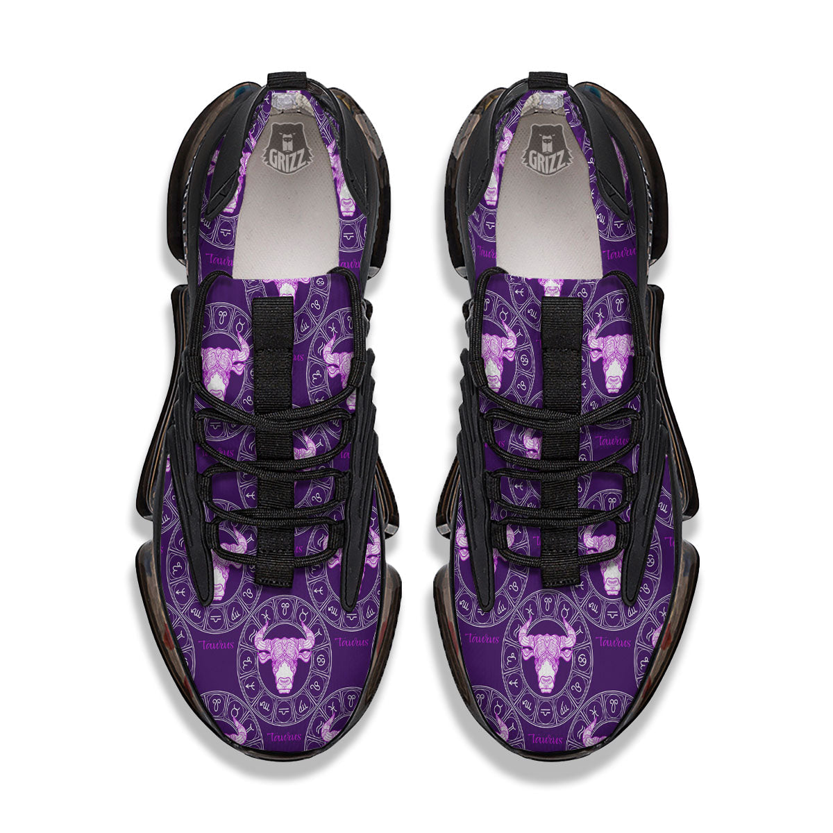 Zodiac Taurus Purple Print Pattern Black Gym Shoes-grizzshop