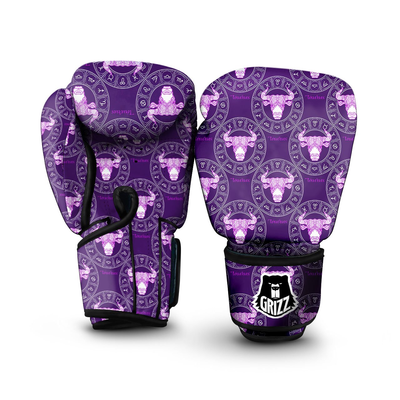 Zodiac Taurus Purple Print Pattern Boxing Gloves-grizzshop