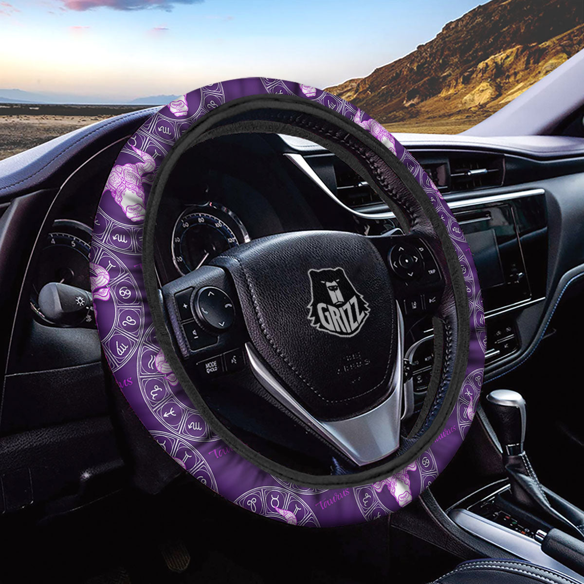 Zodiac Taurus Purple Print Pattern Car Steering Wheel Cover-grizzshop