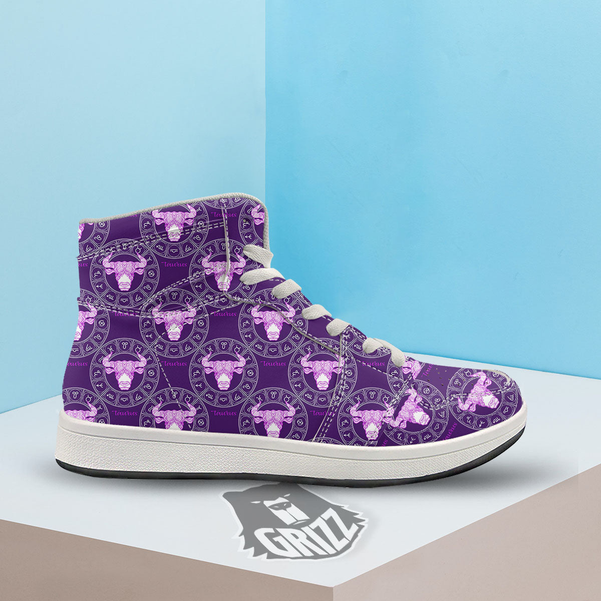 Zodiac Taurus Purple Print Pattern High Top Sneakers-grizzshop