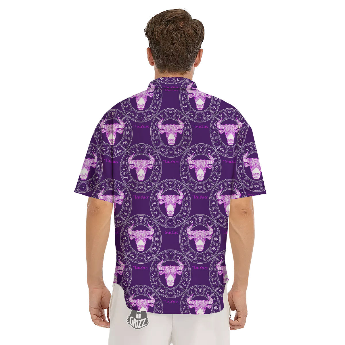 Zodiac Taurus Purple Print Pattern Men's Short Sleeve Shirts-grizzshop