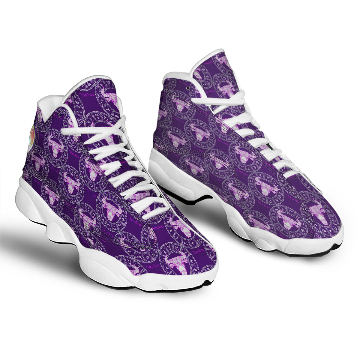 Zodiac Taurus Purple Print Pattern White Basketball Shoes-grizzshop