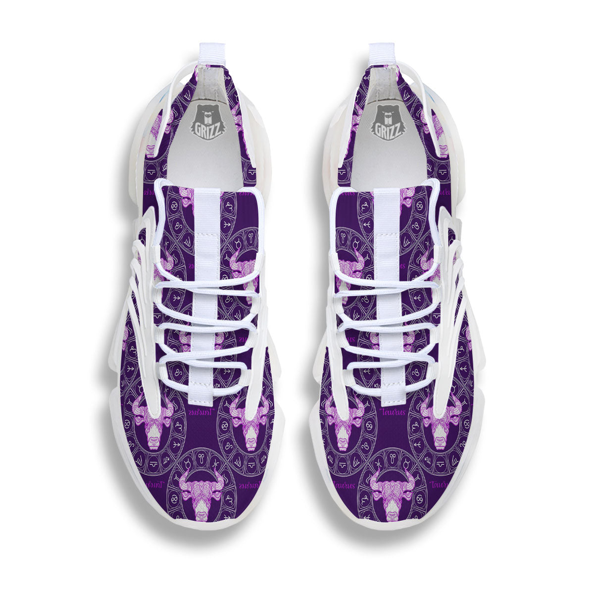 Zodiac Taurus Purple Print Pattern White Gym Shoes-grizzshop