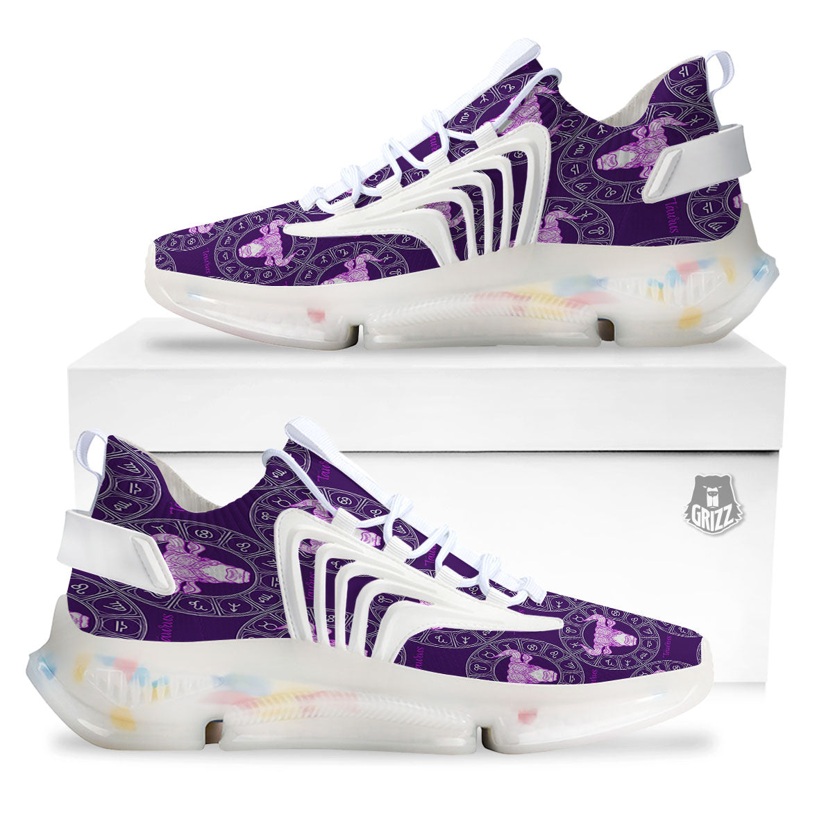 Zodiac Taurus Purple Print Pattern White Gym Shoes-grizzshop