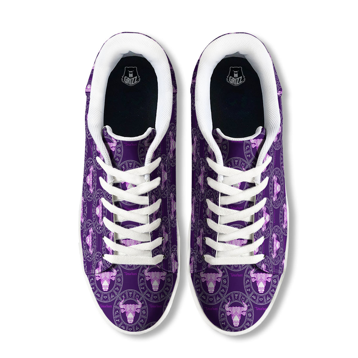 Zodiac Taurus Purple Print Pattern White Low Top Sneakers-grizzshop