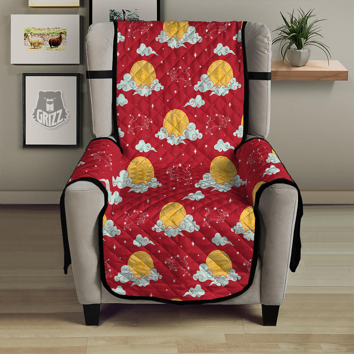 Zodiac Taurus Sky Chinese Year Print Pattern Armchair Protector-grizzshop