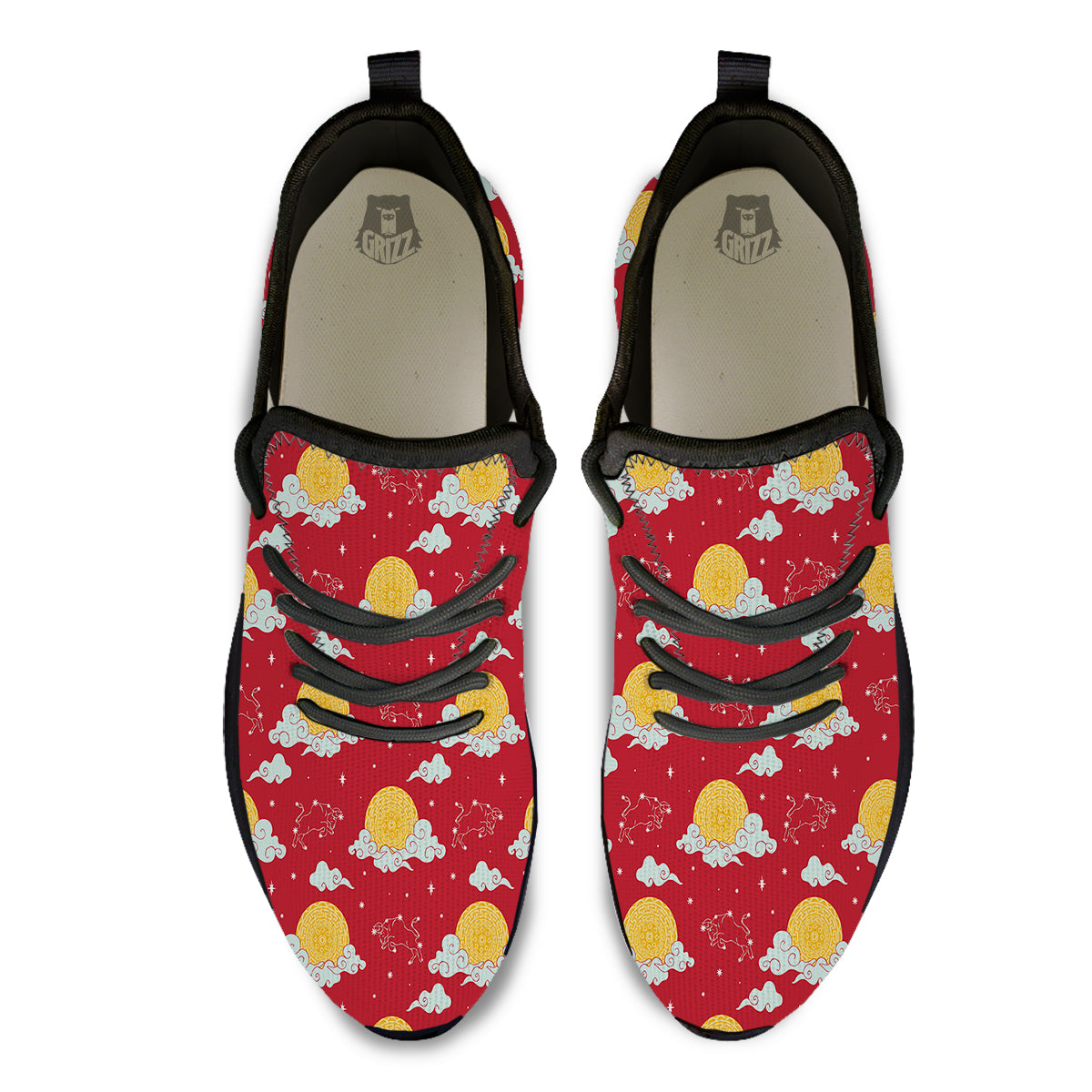 Zodiac Taurus Sky Chinese Year Print Pattern Black Athletic Shoes-grizzshop