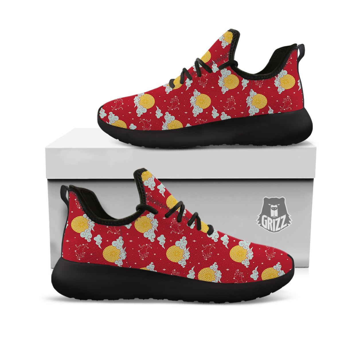 Zodiac Taurus Sky Chinese Year Print Pattern Black Athletic Shoes-grizzshop