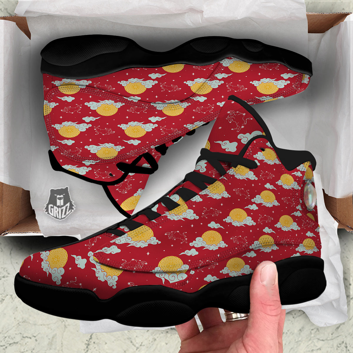 Zodiac Taurus Sky Chinese Year Print Pattern Black Basketball Shoes-grizzshop