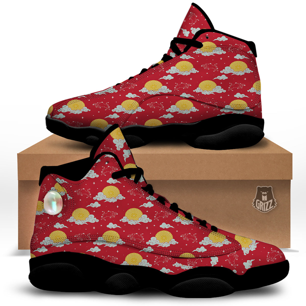 Zodiac Taurus Sky Chinese Year Print Pattern Black Basketball Shoes-grizzshop
