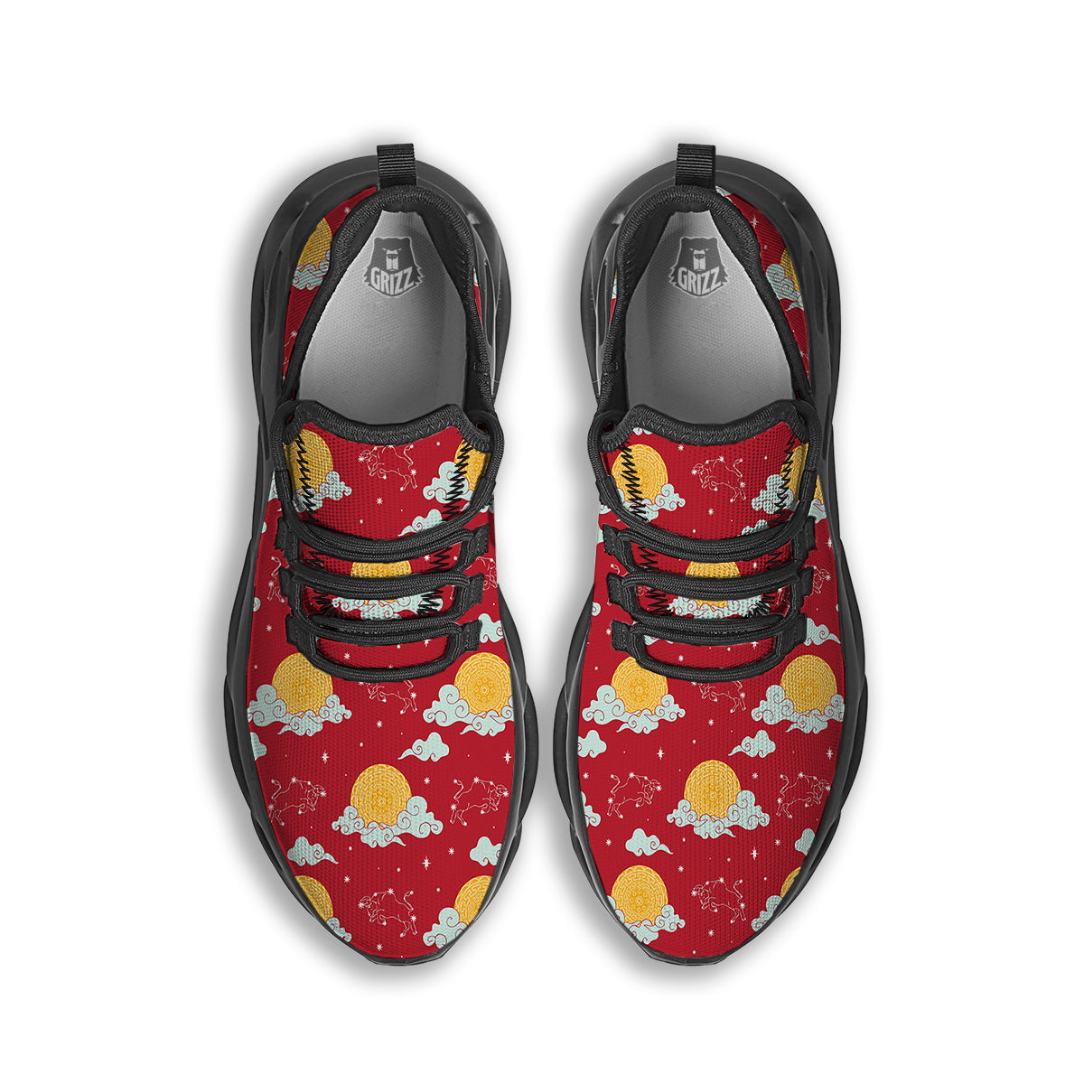 Zodiac Taurus Sky Chinese Year Print Pattern Black Running Shoes-grizzshop
