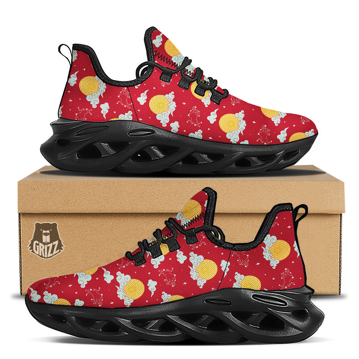 Zodiac Taurus Sky Chinese Year Print Pattern Black Running Shoes-grizzshop