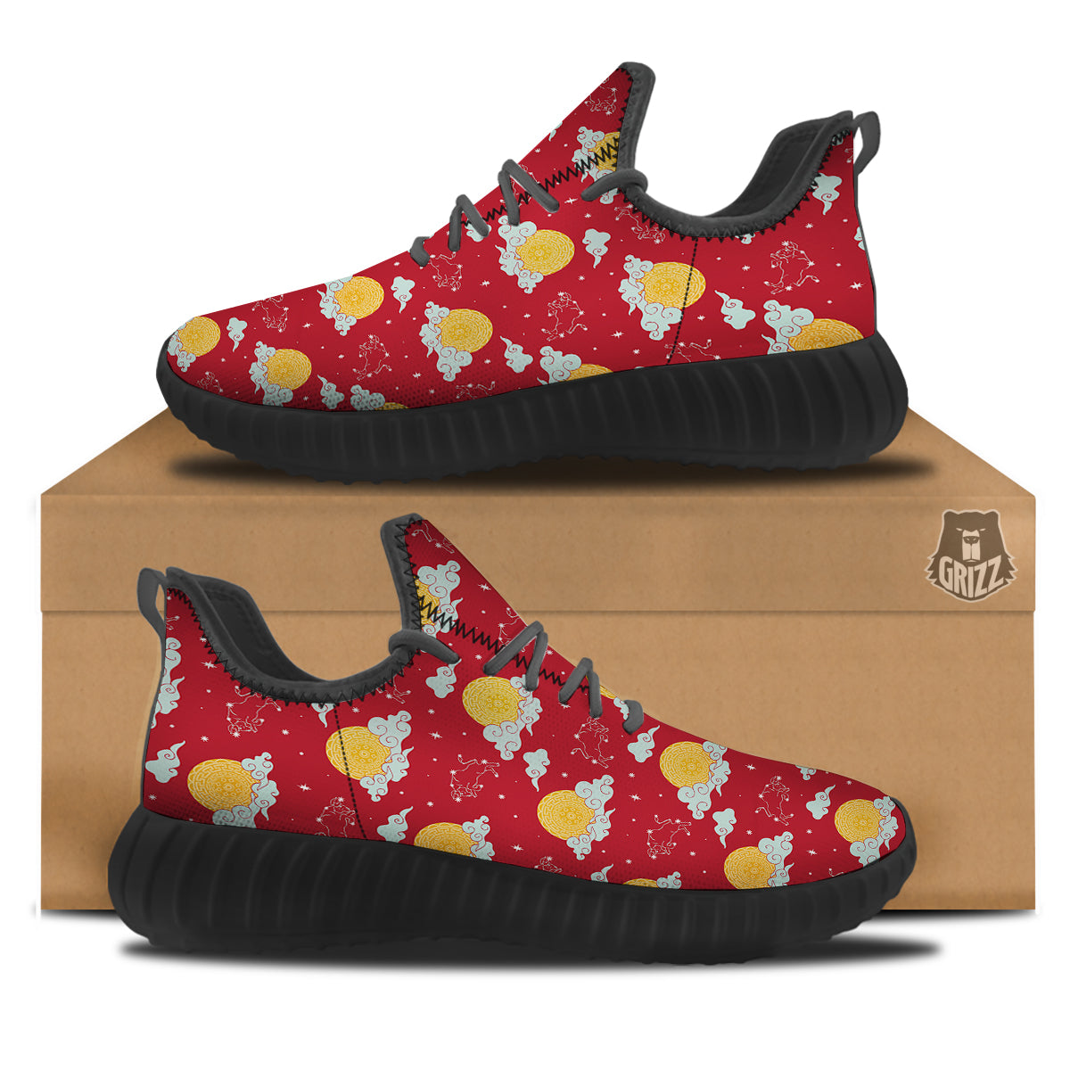 Zodiac Taurus Sky Chinese Year Print Pattern Black Walking Shoes-grizzshop