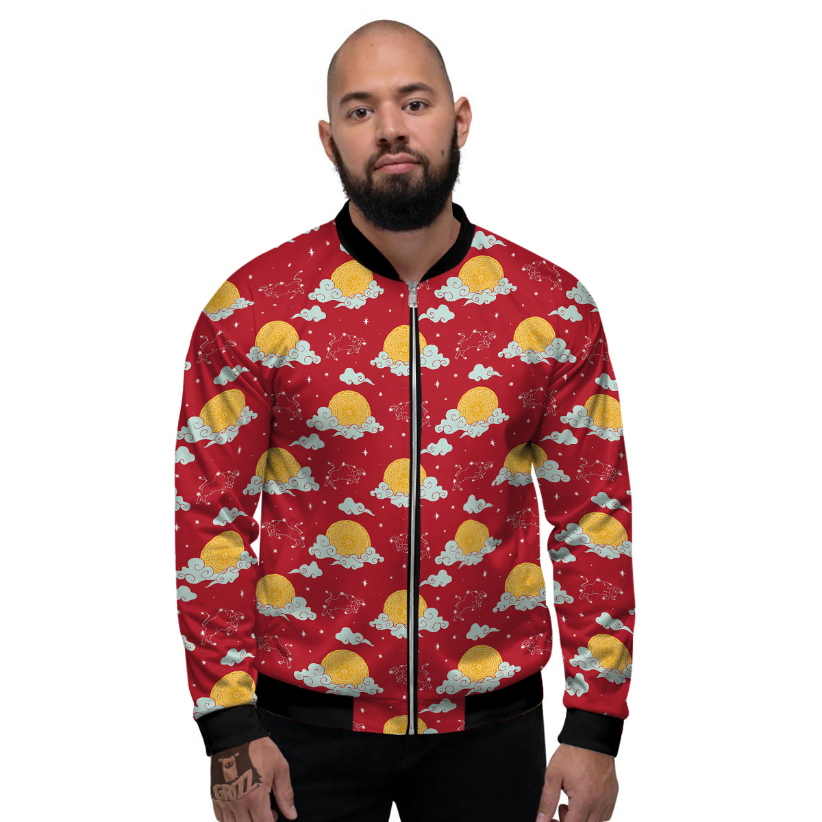 Zodiac Taurus Sky Chinese Year Print Pattern Men's Bomber Jacket-grizzshop