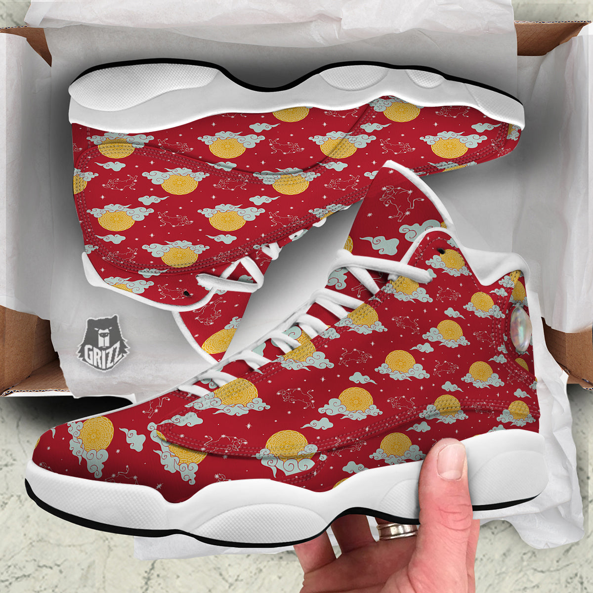Zodiac Taurus Sky Chinese Year Print Pattern White Basketball Shoes-grizzshop