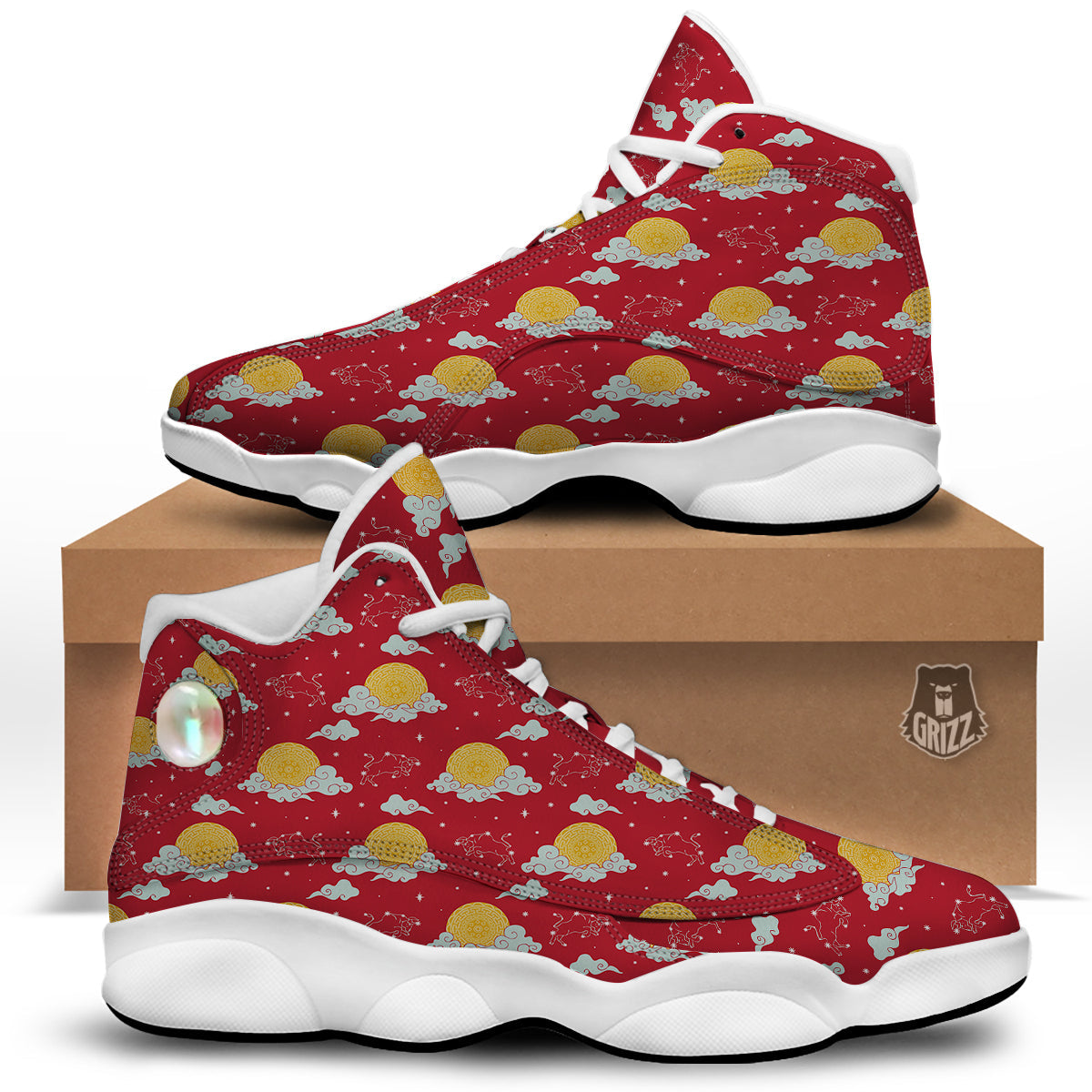 Zodiac Taurus Sky Chinese Year Print Pattern White Basketball Shoes-grizzshop