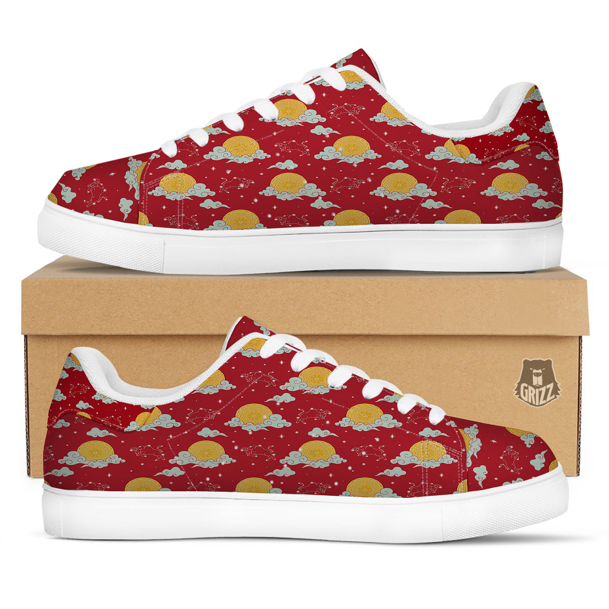 Zodiac Taurus Sky Chinese Year Print Pattern White Low Top Sneakers-grizzshop