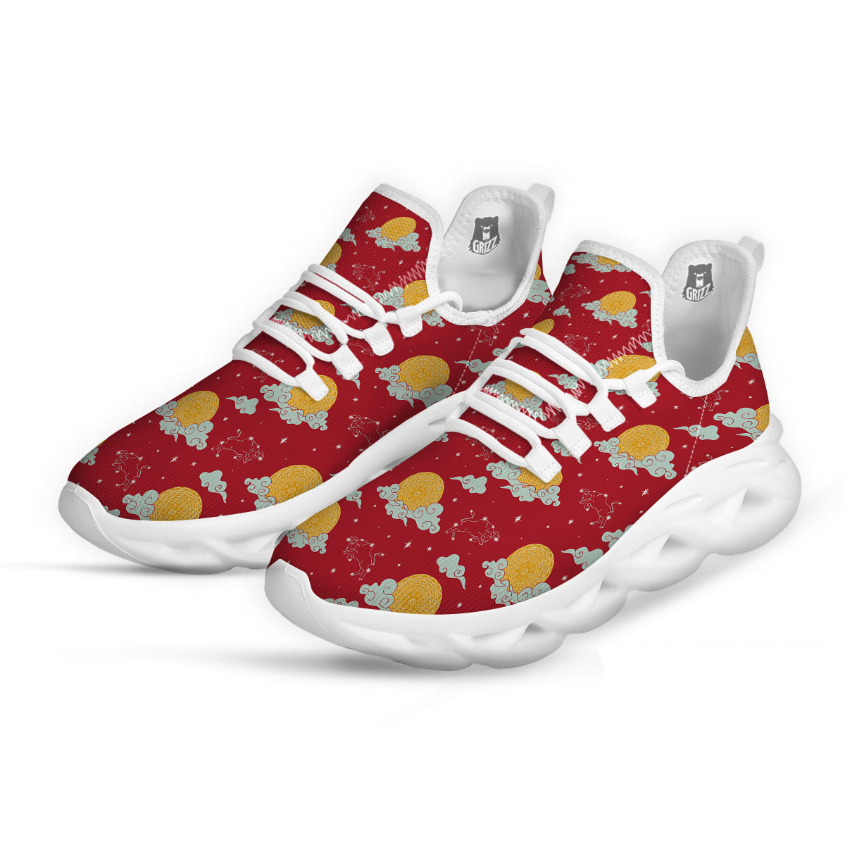 Zodiac Taurus Sky Chinese Year Print Pattern White Running Shoes-grizzshop