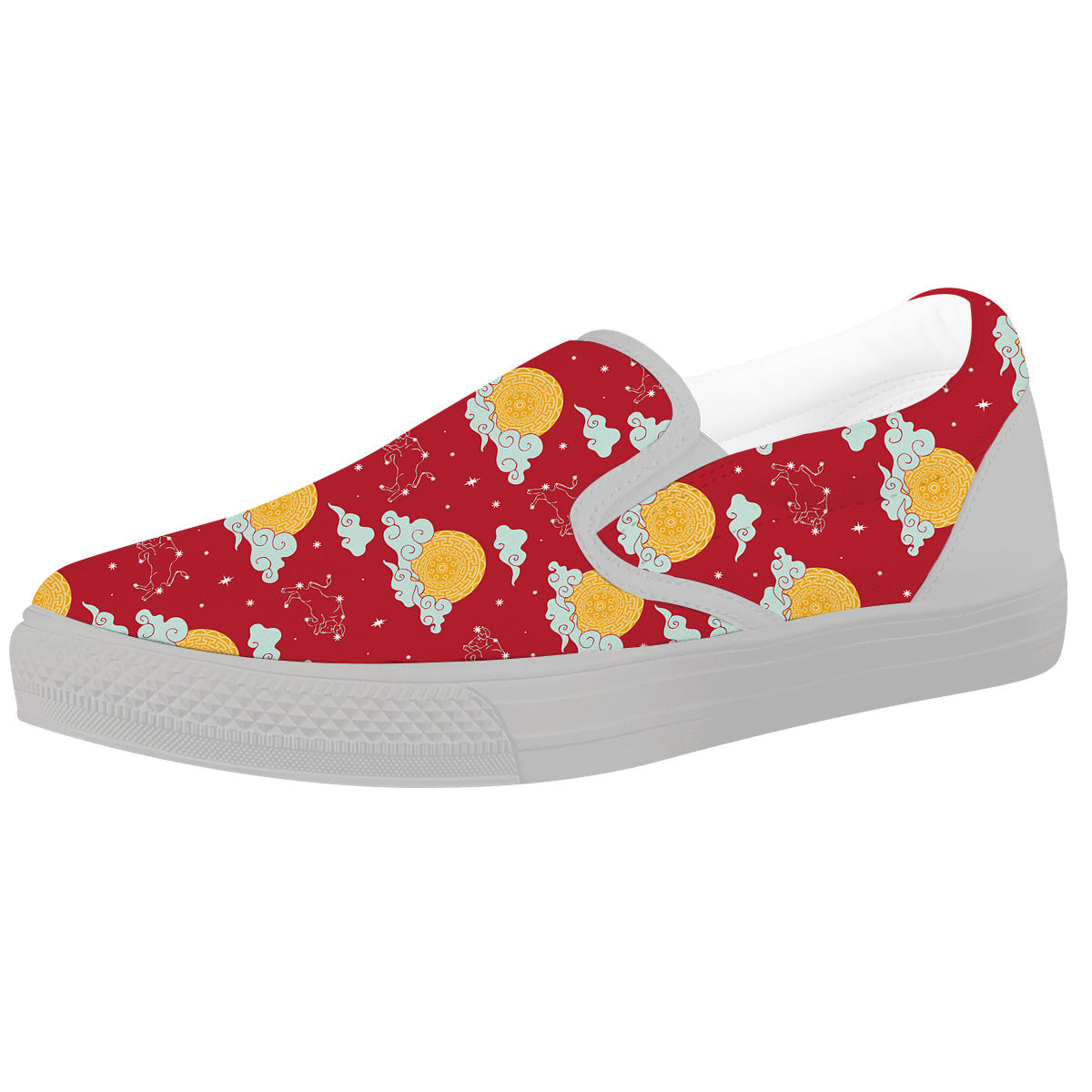 Zodiac Taurus Sky Chinese Year Print Pattern White Slip On Shoes-grizzshop