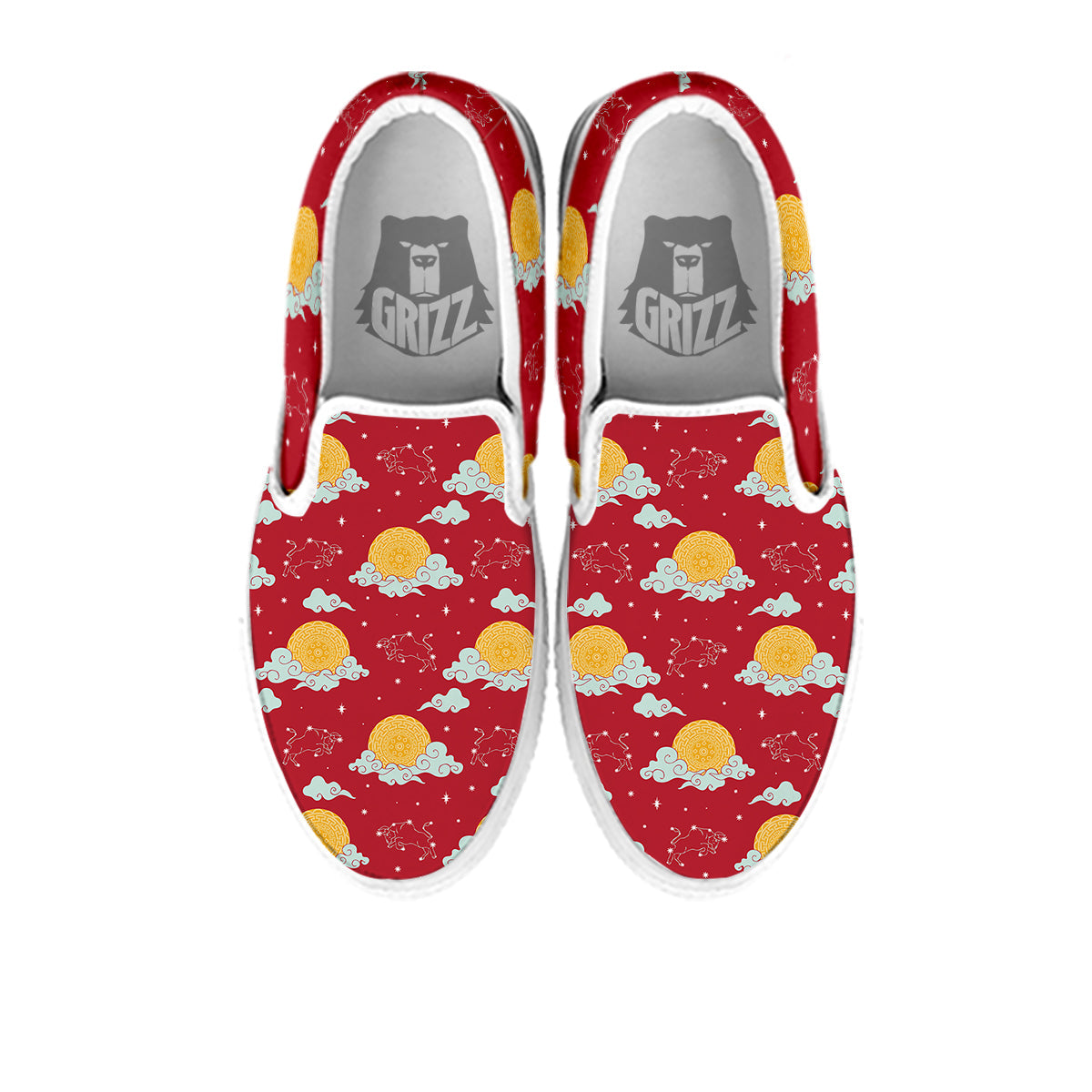 Zodiac Taurus Sky Chinese Year Print Pattern White Slip On Shoes-grizzshop