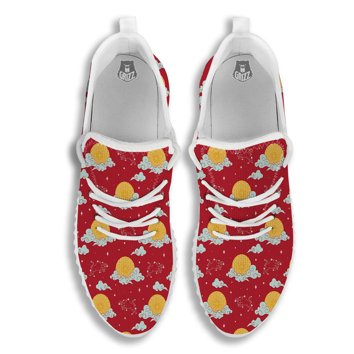 Zodiac Taurus Sky Chinese Year Print Pattern White Walking Shoes-grizzshop