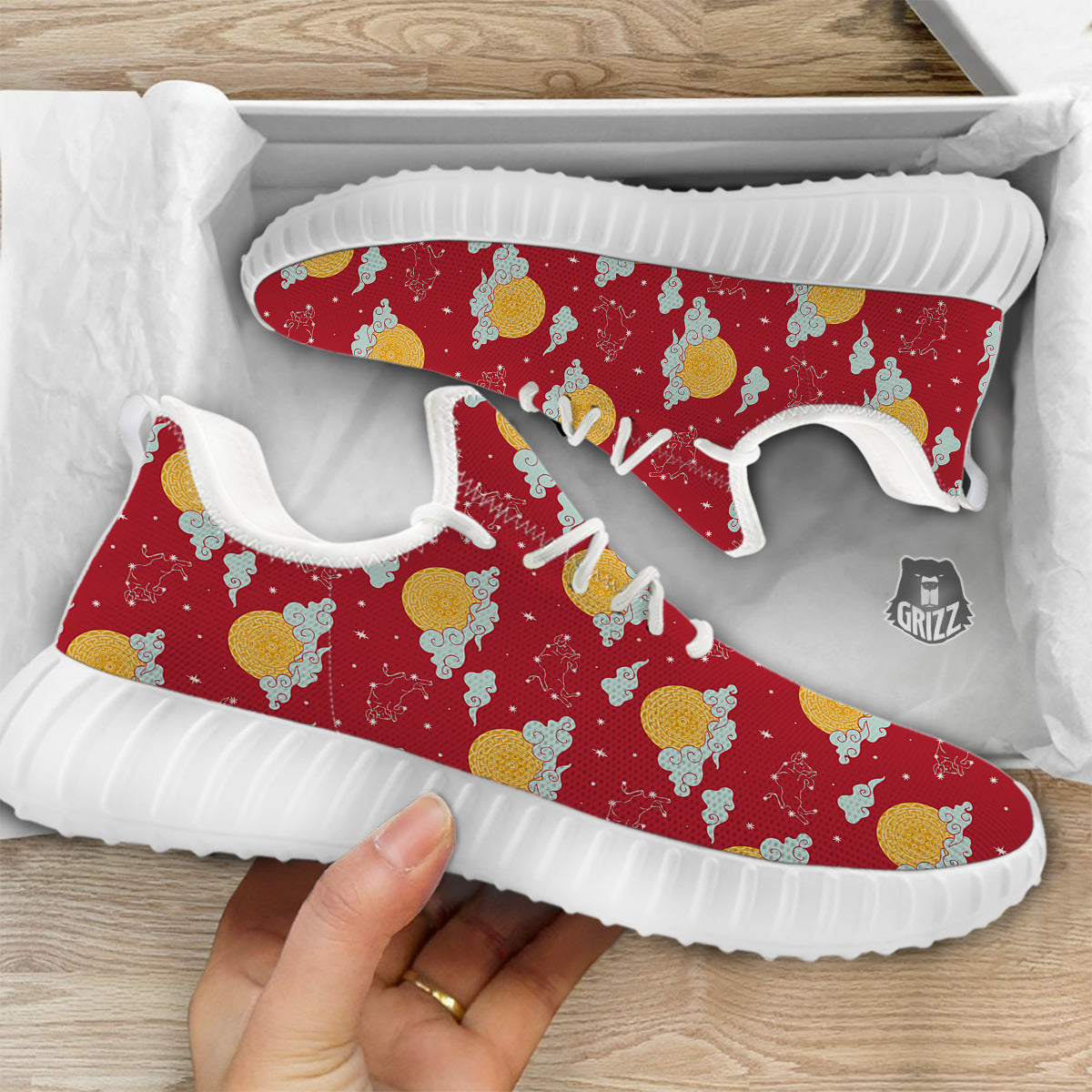 Zodiac Taurus Sky Chinese Year Print Pattern White Walking Shoes-grizzshop