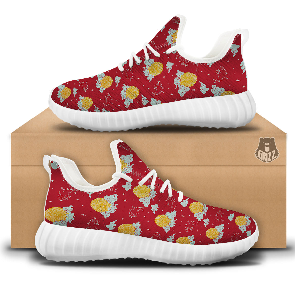 Zodiac Taurus Sky Chinese Year Print Pattern White Walking Shoes-grizzshop