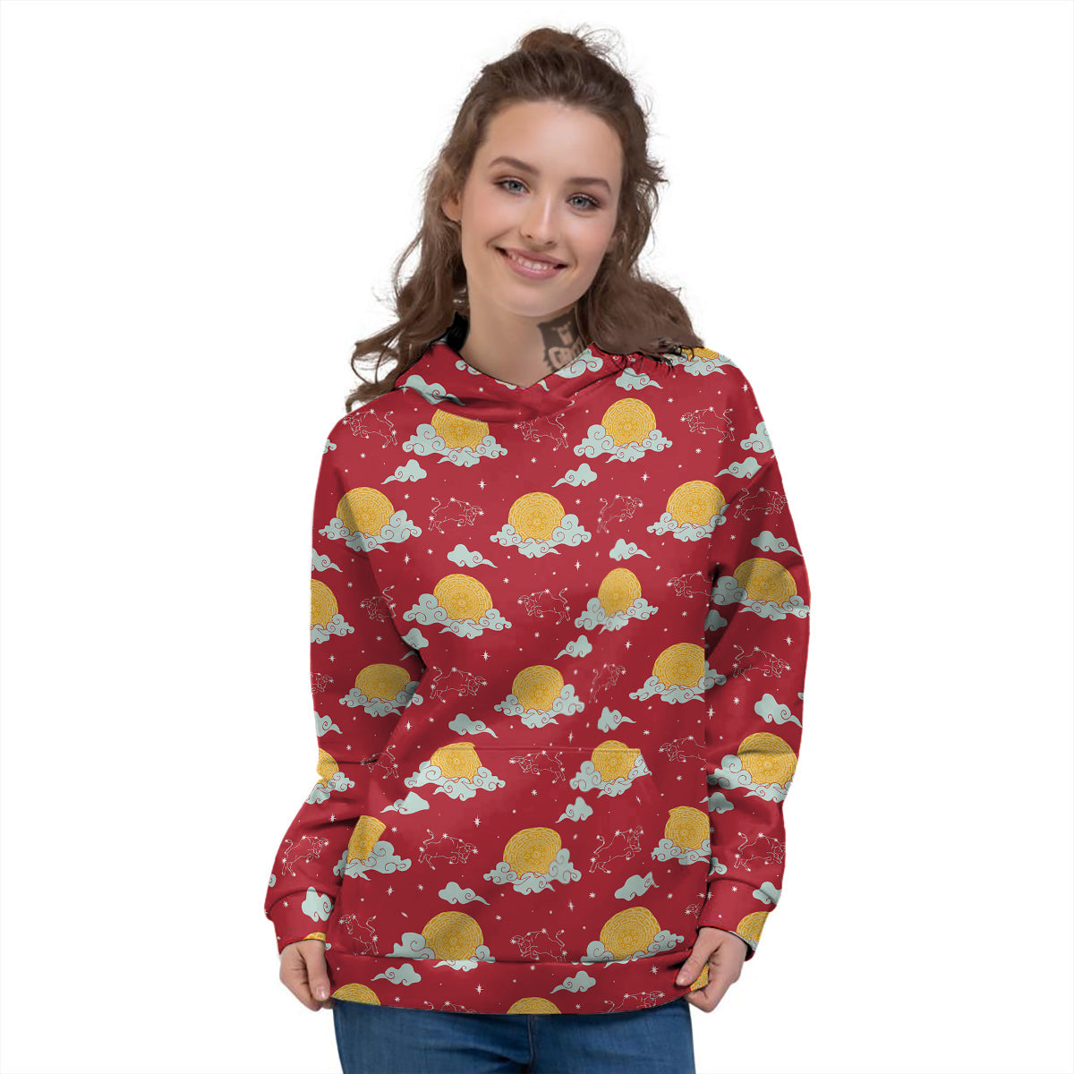 Zodiac Taurus Sky Chinese Year Print Pattern Women's Hoodie-grizzshop