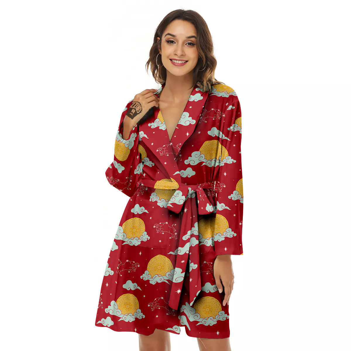 Zodiac Taurus Sky Chinese Year Print Pattern Women's Robe-grizzshop