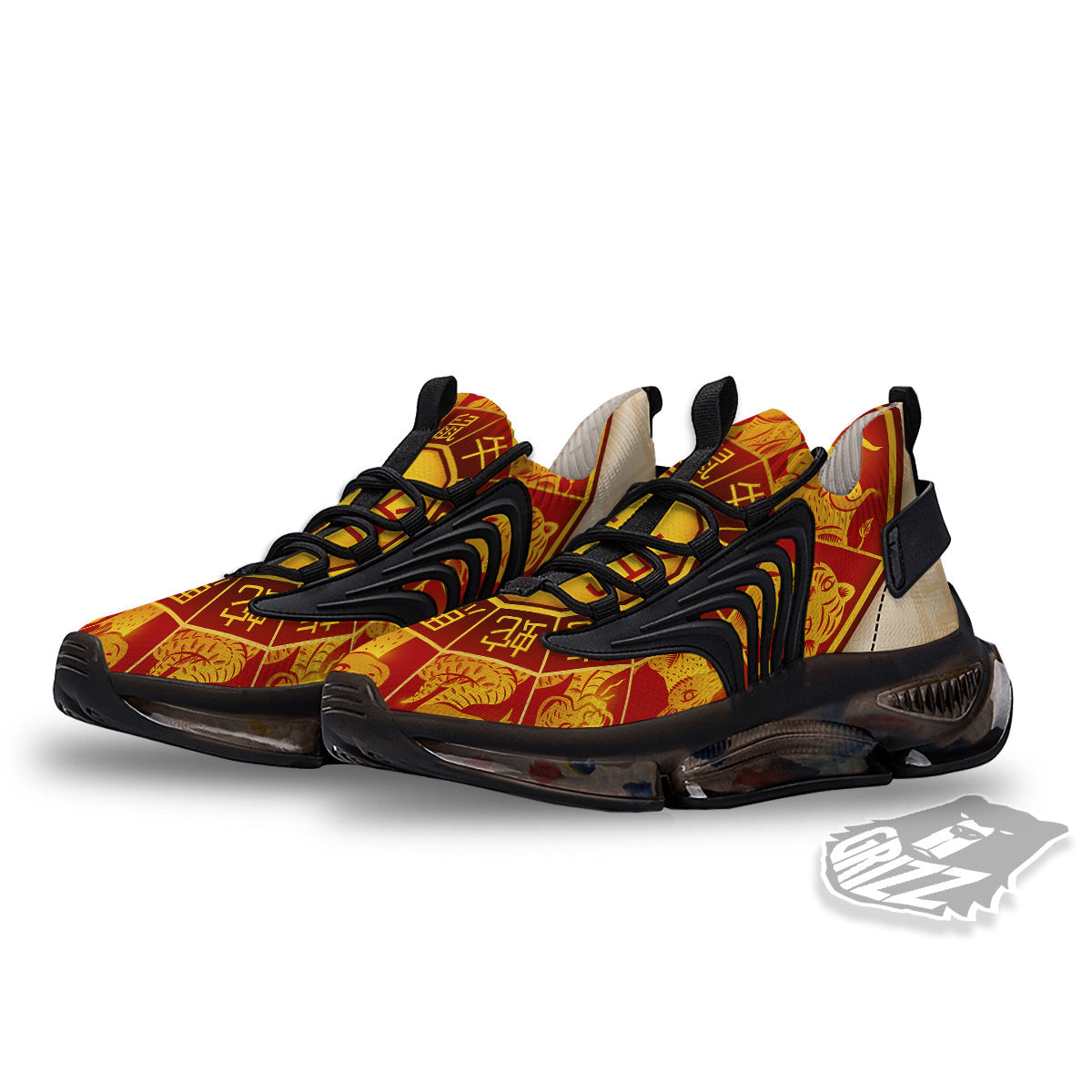 Zodiac Wheel Colourful Chinese Print Black Gym Shoes-grizzshop